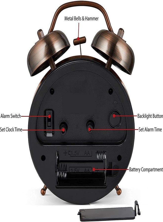 ELRINZA Alarm Clock for Home Brass Copper Alaram Table Watch Twin Bell Time Piece with Alarm Clock for Students, Home Bedroom Perfect for Heavy Sleepers - Image 4